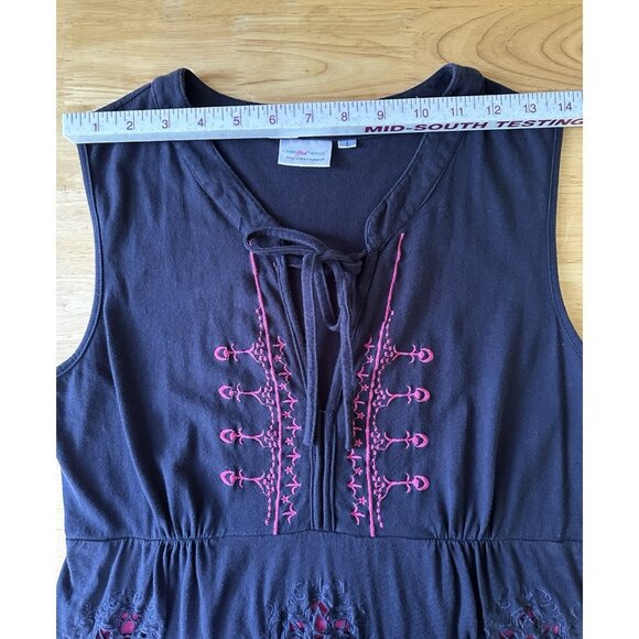 Greater Good Womens Embroidered Cotton Tunic Sleeveless Blue Magenta Medium Fit - Picture 9 of 12